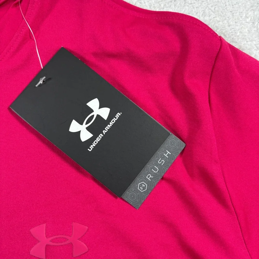 Under Armour Rush Vanish Energy T Shirt Men Medium Pink Stretch Embroidered Logo